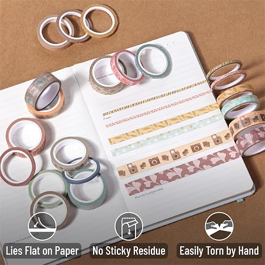 Mr. Pen- Washi Tape Set, 21 Rolls, Assorted Sizes, 5 Yards/Roll | Washi Tape for Scrapbook, Arts, Crafts, Journals and Planners, Vintage Charm Design