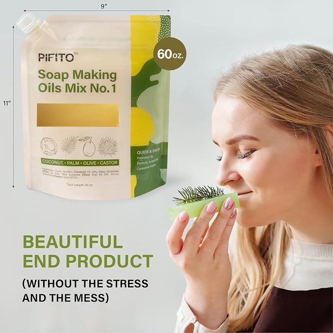 Pifito Soap Making Oils Mix No. 1 │ 60 Oz Quick Mix Blend of Pre-Measured Oils for Cold Process Soap Making Supplies