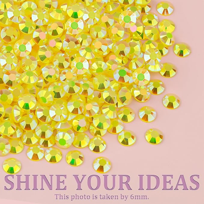 Resin Jelly Rhinestones for Crafting with B7000 Jewelry Glue, 1 Box Lemon Yellow AB Flatback Crystal with 3Pcs 10ml Glue, Bedazzling Non Hotfix Gems for DIY Tumblers Clothing Shoes Manicure