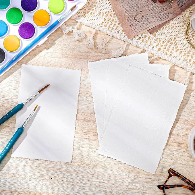 50 Sheets Deckled Edge Paper 4 x 6 in, 160 GSM Handmade Paper