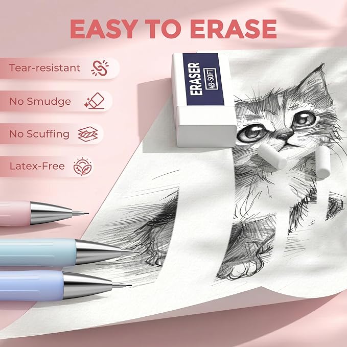 Nicpro Cute Mechanical Pencil, 0.7mm Pastel Pencils for School-6 Pack