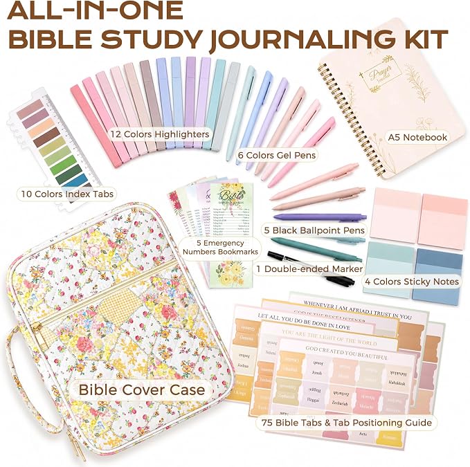 XKDOUS Bible Cover Case for Women Bible Bag Journaling Kit w/Study Supplies
