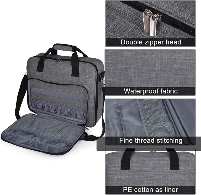 BAGLHER Cross Stitch & Embroidery Organizer Bag - Large Portable Project Storage with 3 Compartments, Travel Friendly Carrying Case for 11.2" Hoops, Threads, Supplies (Gray)