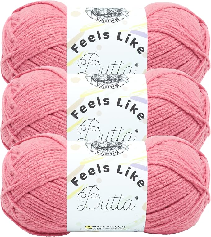 Lion Brand Yarn Feels Like Butta Yarn, Velvety-Soft Yarn for Crocheting and Knitting, 3 Pack, Dusty Pink | Buttery Soft Machine Washable Worsted Weight Knit Fiber for Cuddly Baby Blankets, Warm Sweaters, Smooth Amigurumis