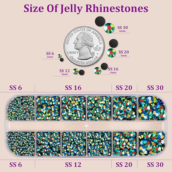 Resin Jelly Rhinestones for Crafting with B7000 Jewelry Glue, 1 Box Emerald Black Flatback Crystal with 3Pcs 10ml Glue, Bedazzling Non Hotfix Gems for DIY Tumblers Clothing Shoes Manicure