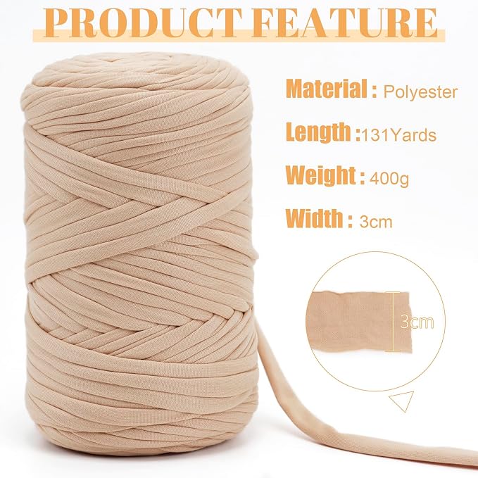 JeogYong T-Shirt Yarn, 400g/131 Yards Elastic Fabric Crochet Cloth T Shirt Yarn, Thick Hand Knitting Polyester Fabric Ribbon for Crocheting Bags/Baskets/Rugs, Home Decor, DIY Crafts (Denim Blue)