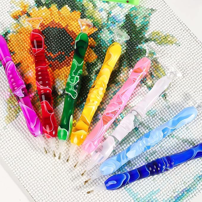 Diamond Painting Pen, Handmade Resin Diamond Painting Pens with Glue Clay and Various Tips, More Comfortable and Faster, 5D Diamond Painting Tools for Diamond Paintings Hobby