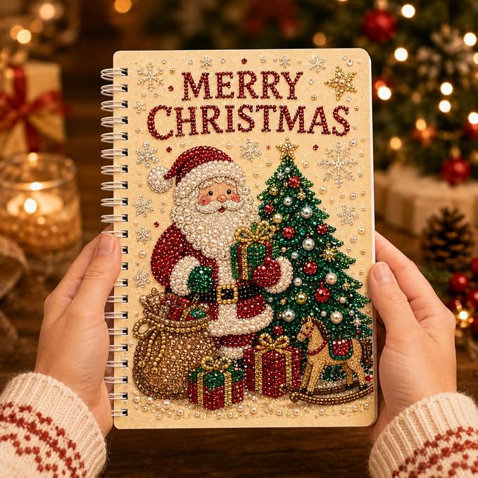 100 Pages DIY Christmas Pearl Diamond Art Painting Notebook，Style I