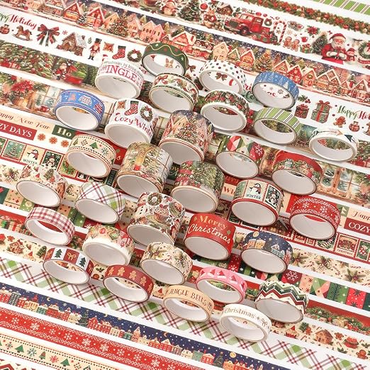 icceemee 36 Rolls Christmas Washi Tape Set, Festive Holiday Decorative Masking Tape, Xmas Planner Scrapbook Journal DIY Craft Gift Wrapping Supplies