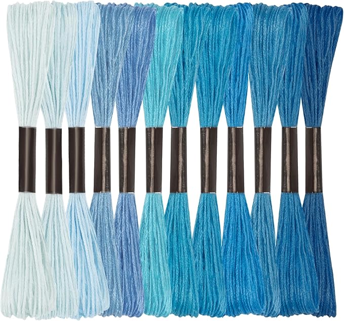 Amrules Friendship Bracelet String, 12 Pcs Embroidery Floss, Blue Series | Including 344.5" Cotton Cross Stitch Thread, Hand Embroidery Thread for DIY Sewing and Embroidery Crafts Making