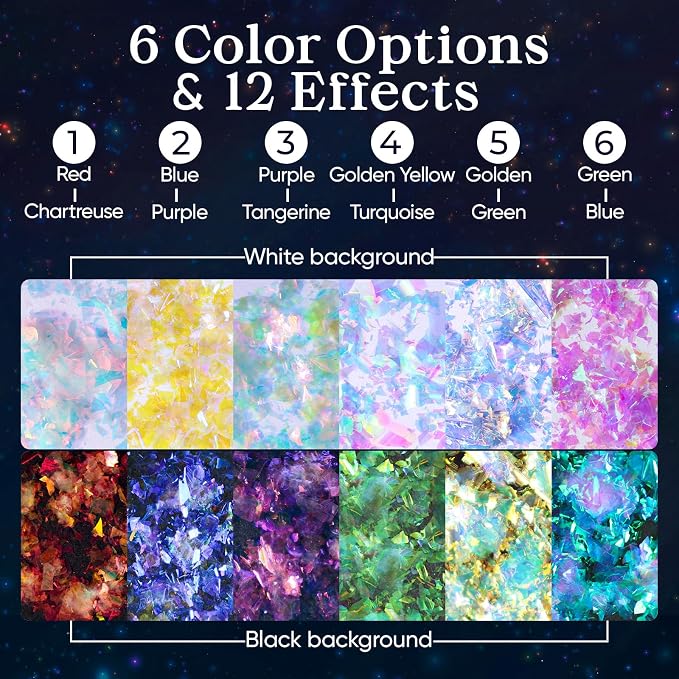 LET'S RESIN Opal Chameleon Flake, Transparent Glitter Flake for Epoxy Resin | 6 Colors Iridescent Color-Shift Pigment Powder for Resin Molds/Silicone Molds/Tumblers/Nail Art, Resin Supplies
