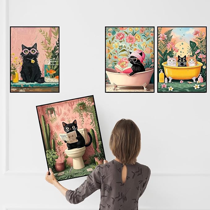 mrpwnle 4 Pack Cat Diamond Art Kits for Adults, Black Cat Diamond Painting