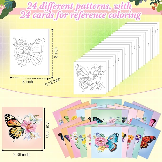 Sherr 24 Pcs Pre Drawn Canvas for Adult, Butterfly, 8 x 8 Inch