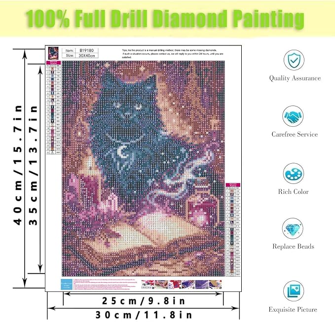 Diamond Art Kits for Adults,Magic Cat Diamond Painting Kits 12X16 Inch