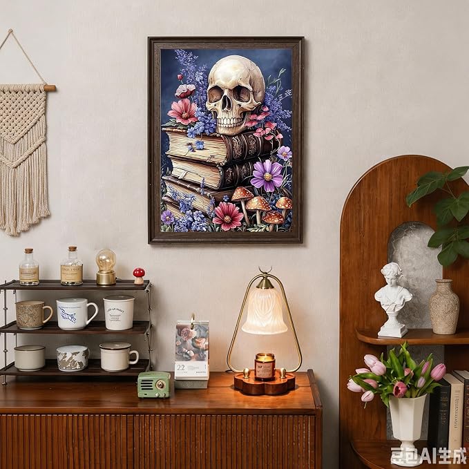 5D Vintage Skull Old Books Diamond Art kits for Adults Beginners 12x16inch | Wild Flower Diamond Painting Kit, DIY Full Round Drill Paint by Diamonds Dot Gem Art for Adult, Home Wall Decor