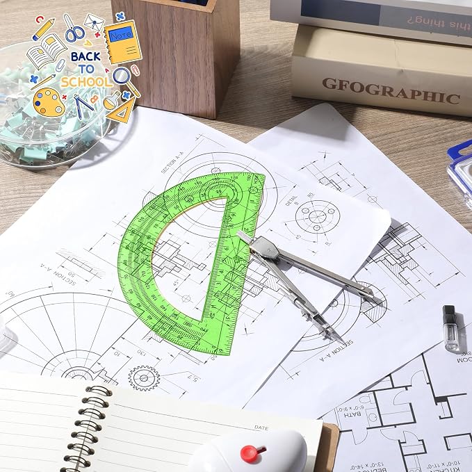 EBOOT Drawing Compass and 6 in Protractor Geometry Set, Green | Geometry Math Set, Swing Arm Protractor Ruler Compass, Geometry Drawing Tools for Measuring Angles