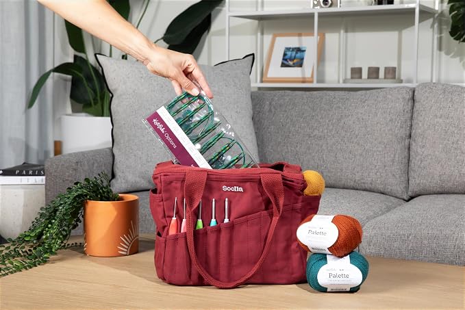 Soolla Studio Bag: Art Supply Storage Organizer & Pottery Tool Bag, Washable Tote, Yarn Bag, Crochet, 30 Pockets, 15+ Colors