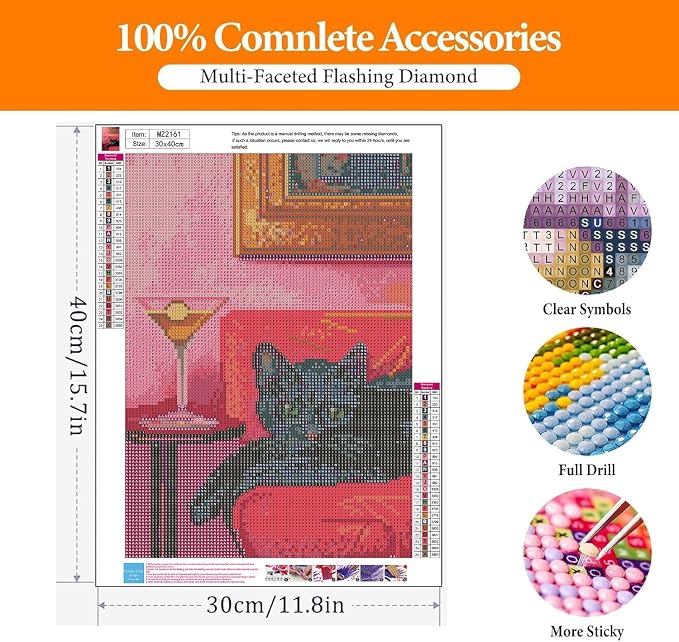 Black Cat Diamond Art Kits for Adults 12x16inch