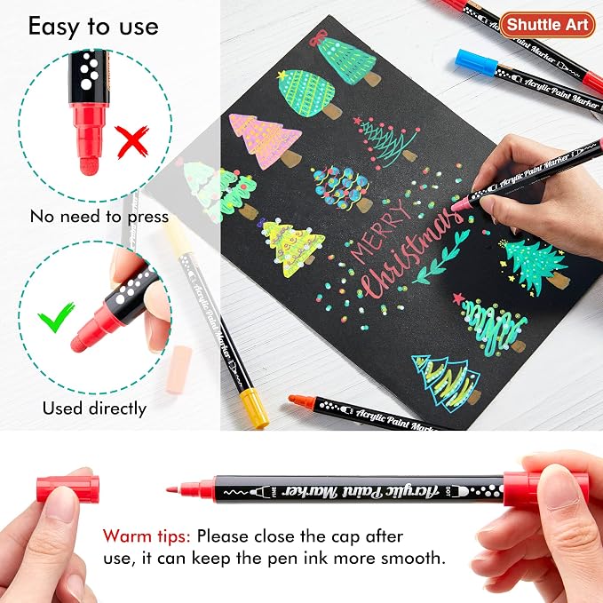 Shuttle Art 36 Colors Dot & Fine Tip Acrylic Paint Markers