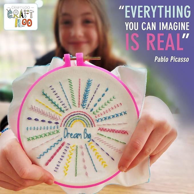 Embroidery Kit for Kids Ages 7-13 - 10 Pre-Stamped Beginner Patterns