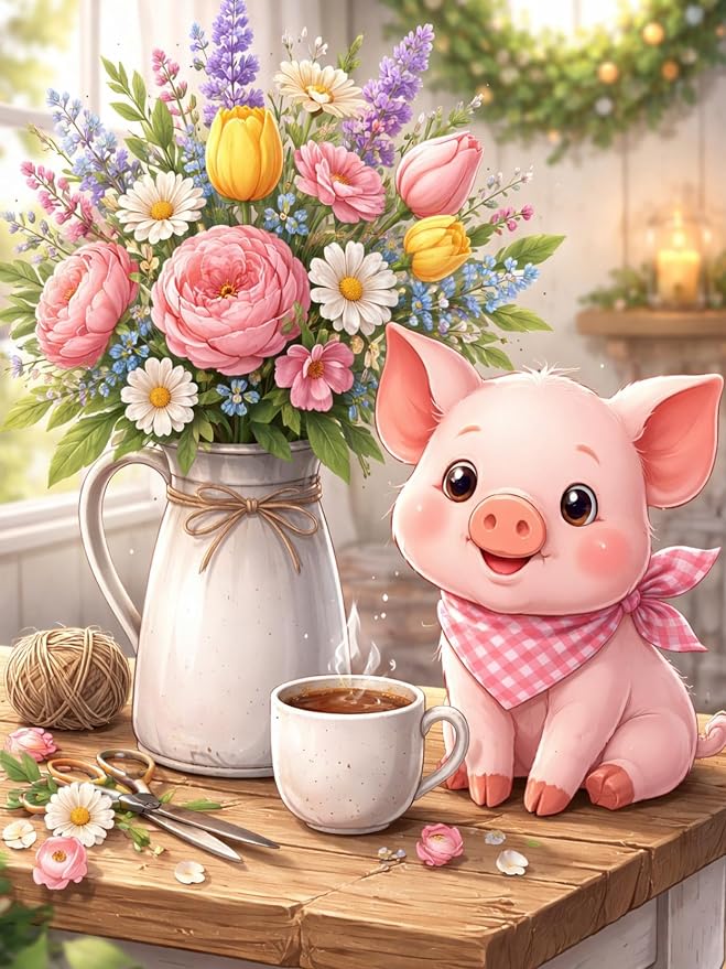 ijbnhd Diamond Art Kits for Adults Cute Pig 12 X 16inch