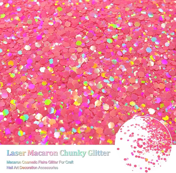 Renfio Holographic Pink Chunky Glitter for Snowglobe Tumbler 1.76oz/50g