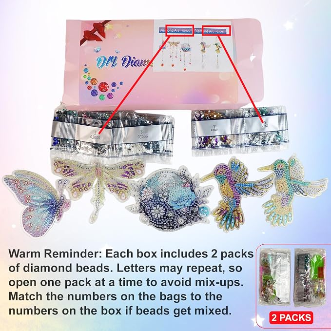 5Pcs Diamond art Kits for Kids/Adults, Crafts for Kids Ages 8-12, DIY Diamond Painting art Wind Chimes Crystal Window Suncatcher Craft, Birthday Gifts for 7 8 9 10 11 Year Old Girls, Home Garden Decor