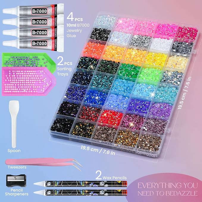 50000Pcs Bedazzling Kit with Rhinestones 3mm, 40 Colors Bedazzler Kit Resin Rhinestones Nail Gems & Glitter Gem Art Supplies, Diamond Art Kits Accessories with Pickup Pen, 4pcs 10ml B7000 Glue