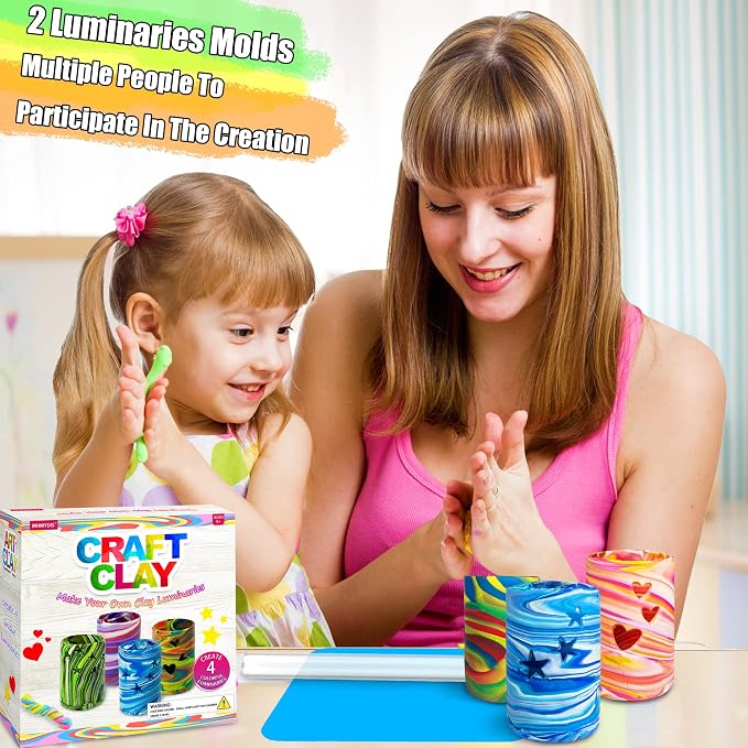 MHMYDIS Make Your Own Clay Luminaries - Arts and Crafts kit for Boys Girls and Teens Age 6 7 8 9 10 11 12 Year Old and up - Creative Clay Lantern Toys for 8-12 Year Olds