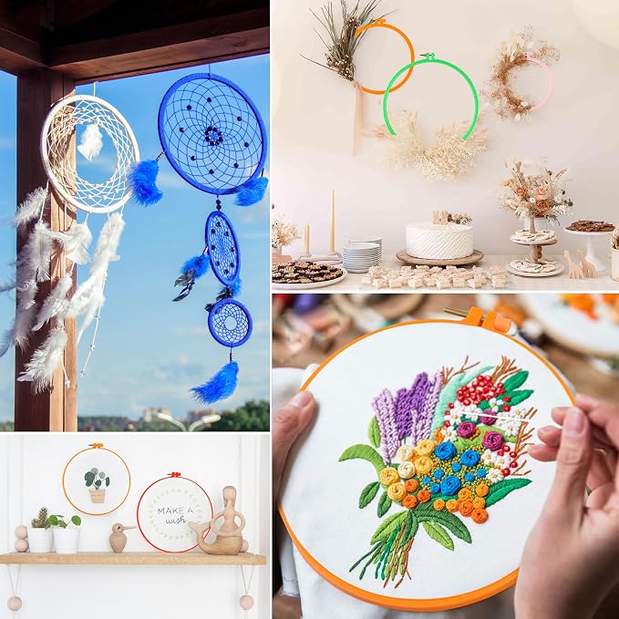 Phinus 6 Pcs Embroidery Hoop 6 Size, Round Plastic Cross Stitch Hoop with 16 Needles (3.6In to 10.7 in), Small Embroidery Hoop, Cross Stitch Hoops, Frames, Embroidery, Craft Sewing(Multicolor)