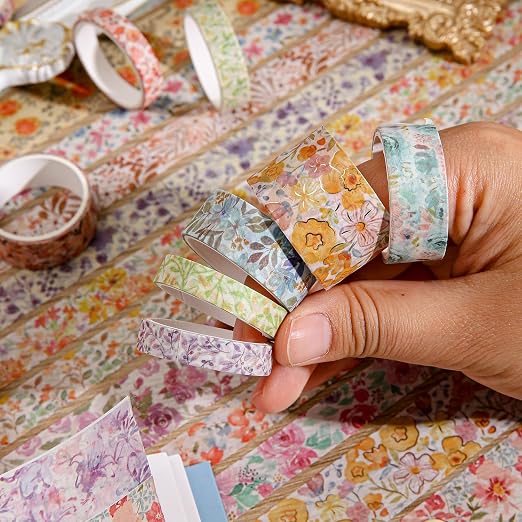 PAGEMORE 32 Rolls Washi Tape Set, Colored Floral Decorative Masking Tape, Artists Tapes for Junk Journal, Journaling, DIY Craft Projects, Scrapbooking Supplies Decor