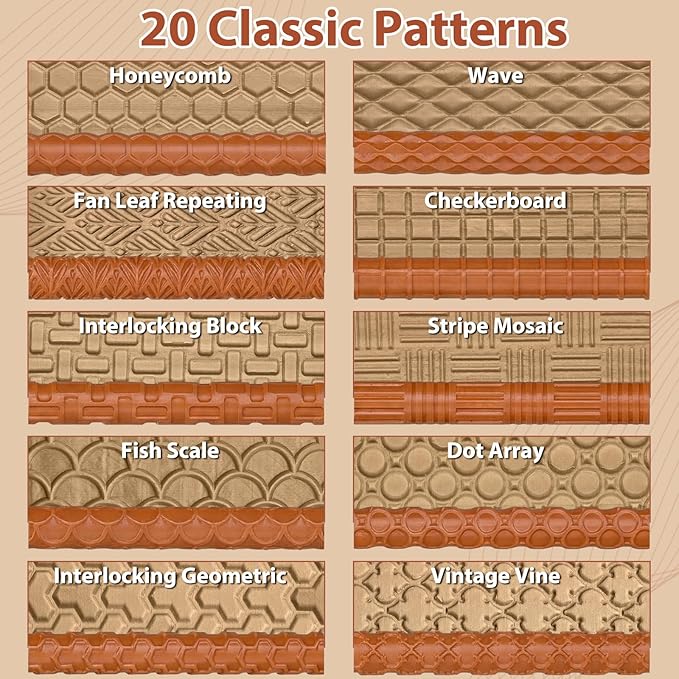 20 Pcs Clay Texture Rollers Set, 3D-Printed Clay Pottery Tools