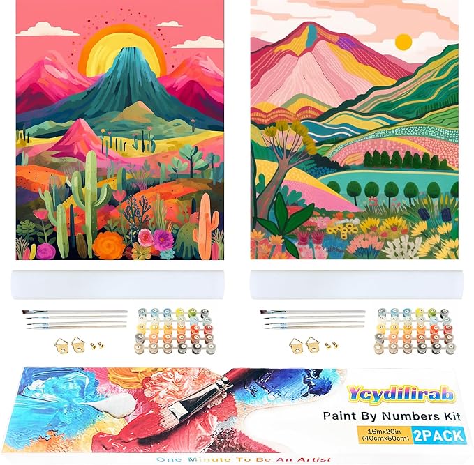 2 Pack Adult Paint by Number Kits on Canvas-Landscapes Paint by Number Adult,Paint by Numbers Kits for Adults With Gifts Box,DIY Landscapes Painting Kits for Gifts Home Wall Decor(16x20inch)