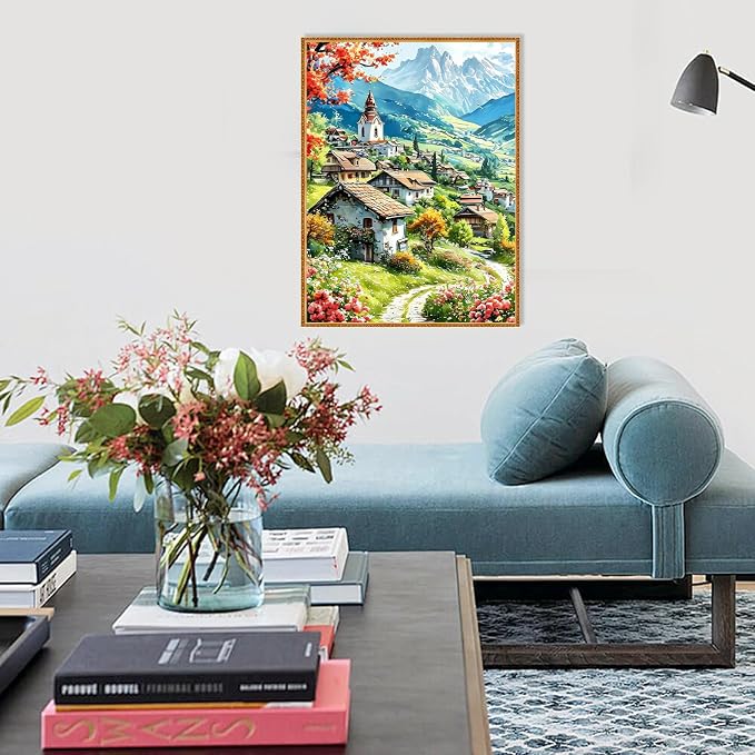 Ycydilirab Landscape Paint by Numbers for Adults-Paint by Number Scenery,DIY Acrylic Paint by Numbers Kits on Canvas Village Drawing Colorful Paintworks Artwork for Adults Beginner 16x20inch
