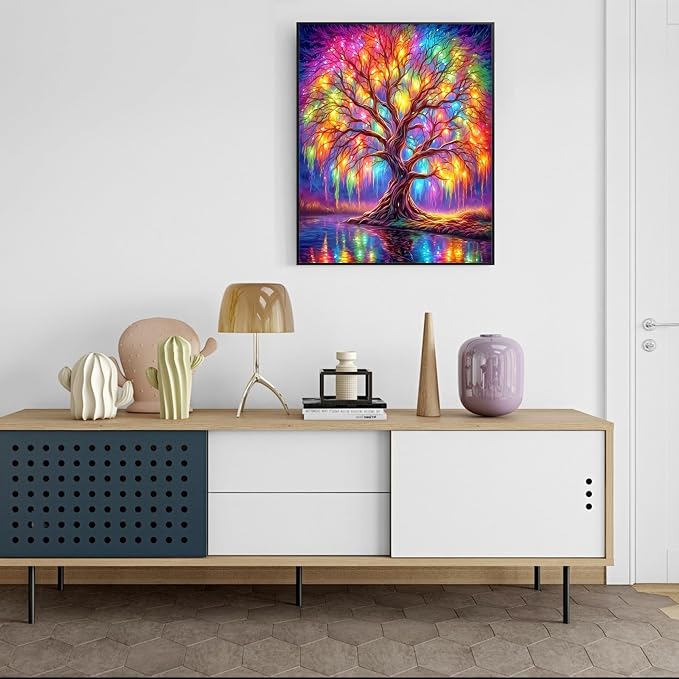 Ausanrl Tree of Life Paint by Numbers with Frame Wooden Easel-Tree Paint by Number Adult,Paint by Numbers Framed Canvas,Adult Paint by Number Kits on Canvas Framed Gifts and Home Wall Decor 12x16inch