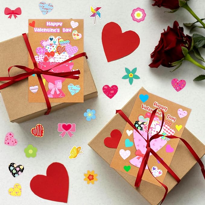 ceiba tree Valentine's Day Crafts for Kids Cards Making Kits 12 Pcs DIY 3D Hot Air Balloon Bouquet Greeting Card with Cutouts Sticker and Envelopes Bulk for Classroom Activities Party Favors