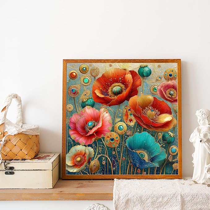 Mandun Poppy Diamond Painting Kits for Adults, Diamond Art Kits, 14x14 in