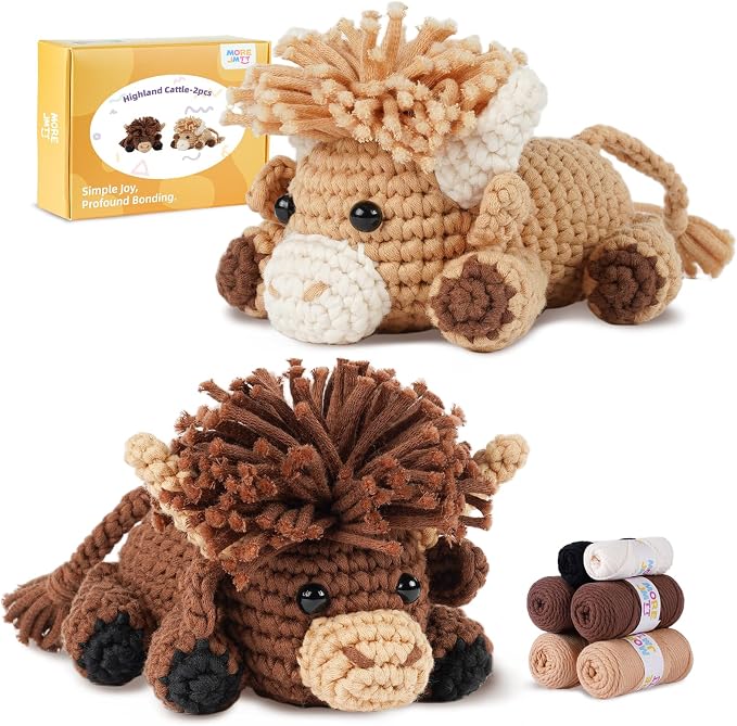MOREJMTT Crochet kit for Beginners Adults, Learn to Crochet, Include Easy Knitting Soft Yarn, Step-by-Step Video Tutorial, Hook, Holiday Birthday Gift for Adults (Highland Cattle)