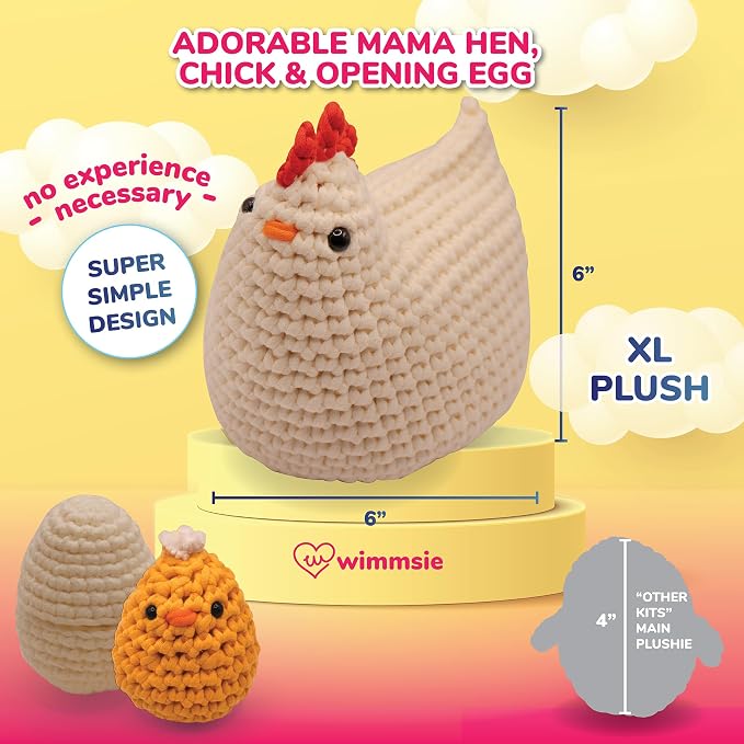 Wimmsie Crochet Animal Kit for Beginners - Easy Beginner Crochet Kit for Kids - Amigurumi Chicken Chick & Egg - 3 Kawaii Stuffed Animals - Cute DIY Yarn Plush
