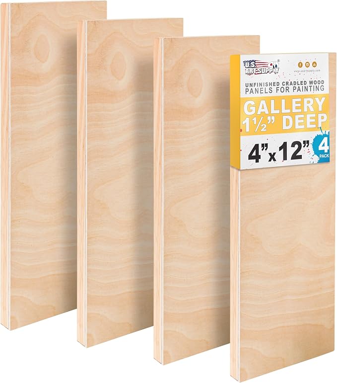 U.S. Art Supply 4" x 12" Unfinished Cradled Wood Panels for Painting
