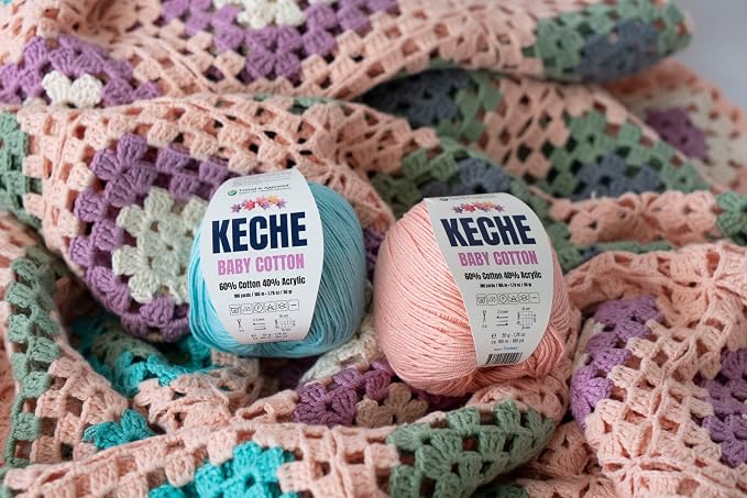 Keche Baby Cotton, 60% Cotton 40% Acrylic Yarn, Soft Cotton Yarn for Crochet and Knitting, Amigurumi Yarn 1 Skein/Ball 1.76 Oz (50g) / 180 Yrds (165m) - Mint Green
