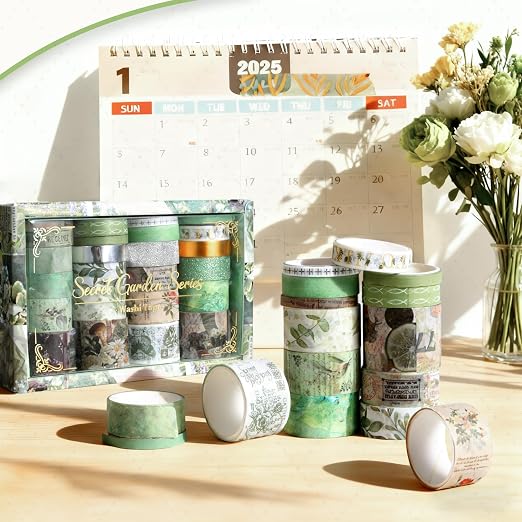 24 Rolls Flower Decorative Washi Tape Set (Secret Garden Series) | Adhesive Wahi Tape For DIY Art Crafts,Planners, Bullet Journaling,Gift Wrapping,Scrapbooking and Junk Journal Supplies