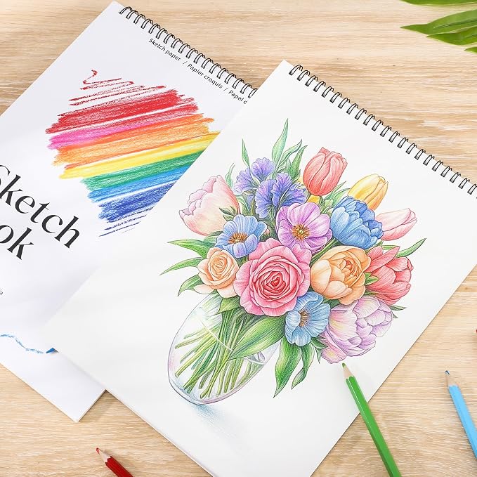 12 Pack Sketch Books, 8.5 × 11 in, Spiral Bound, 100gsm, Acid Free | 30 Sheets Each, 68lb Paper, Works with Pencil Charcoal & Crayon, Portable for School Travel & Beginner Artists