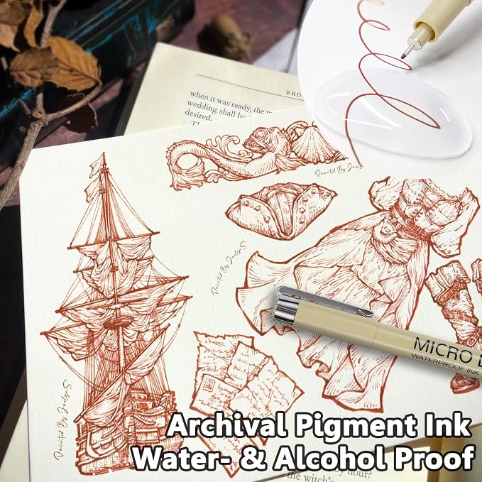 Muchcute Micro Fineliner Drawing Art Pens: 6 Sepia Artist Supplies Adults | Waterproof Archival Ink Brown Set Fine Line Marker Liner,Sketch Outline Anime Gift Manga Sketching Watercolor Zentangle Stuff