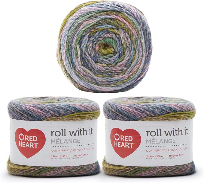 Red Heart Roll with It Melange Yarn for Crocheting, Green Room, 3-Pack