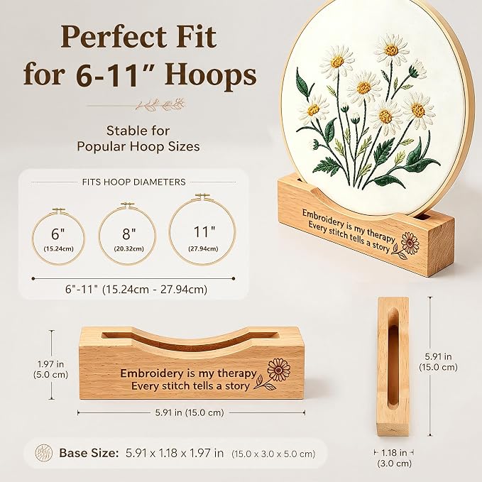 PXIRQ 2-Pack Embroidery Hoop Display Stand – 2‑Tier Grooved Frame Holder Wooden Base for Showcasing Finished Embroidery Art, Cross-Stitch Projects & Needlework, Home Decor & Craft Fairs Accessories
