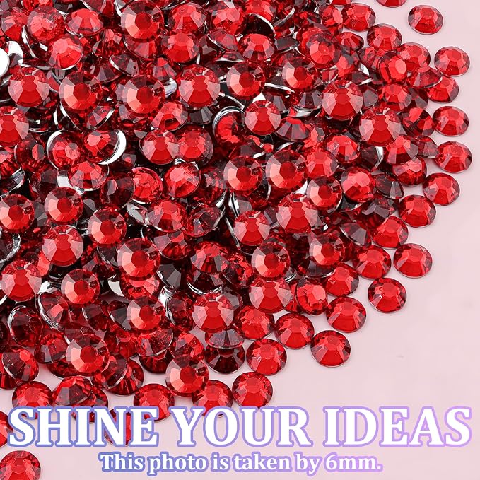 25000Pcs Resin Rhinestones for Crafting, Red 2-6mm Mixed Sizes Non Hotfix Flatback Gems with 1Pcs Glue, Bedazzling Crystal for DIY Craft Clothing Mugs Tumblers Shoes Fabric Decor Nail Art