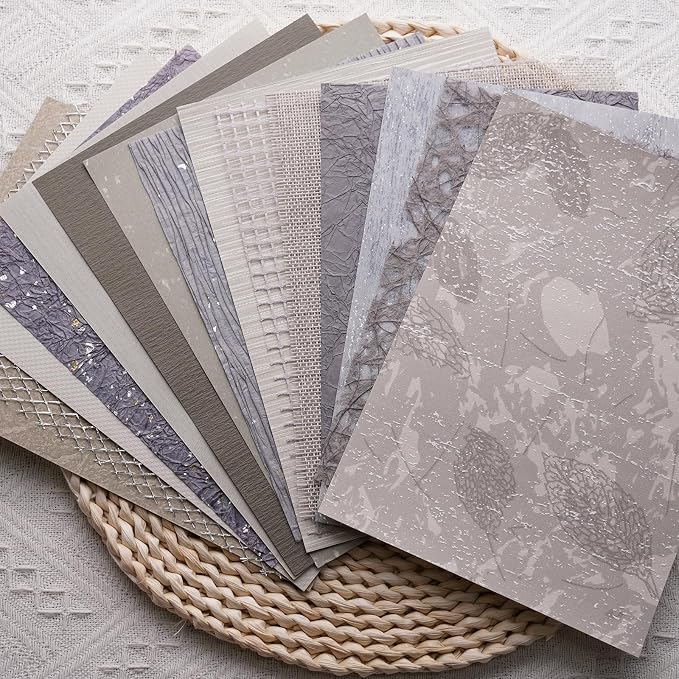 15Pcs Handmade Scrapbook Art Paper Craft Textured Paper Colorful A5 sheet Mesh Special Mix for Scrapbooking Junk Journal Journaling Supplies DIY Materials,5.8x8.2 inches (Grey)