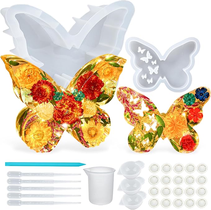 Extra Deep Resin Butterfly Molds Silicone, 2 pcs Silicone Molds for Resin | Set of Large + Small Epoxy Butterfly Molds for Flower Preservation Bookends