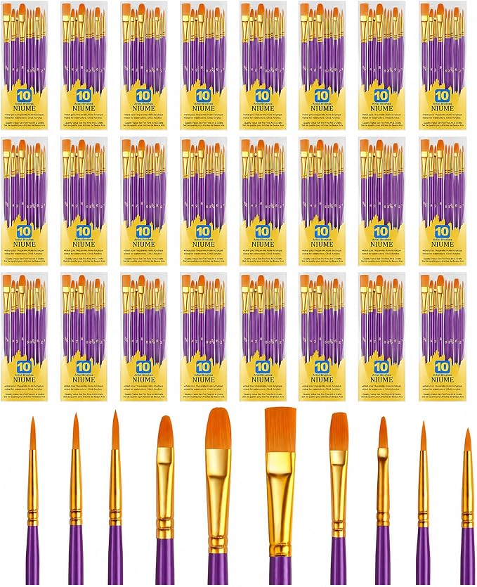 Acrylic Paint Brushes Set, 240Pcs Round Pointed Tip Artist Paintbrushes for Acrylic Painting Oil Watercolor Canvas Boards Rock Body Face Nail Art, Halloween Pumpkin Ceramic Crafts Supplies，Purple